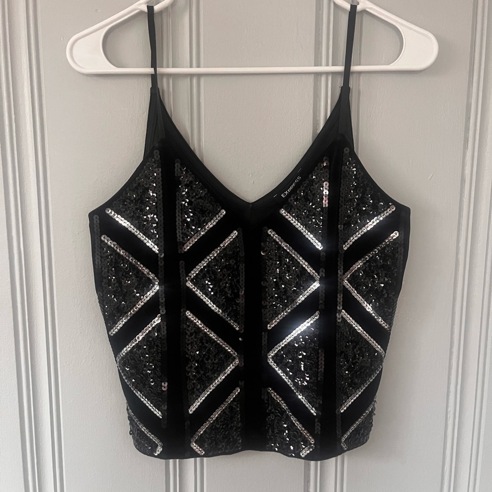 Black sequin and velvet tank top from Express
